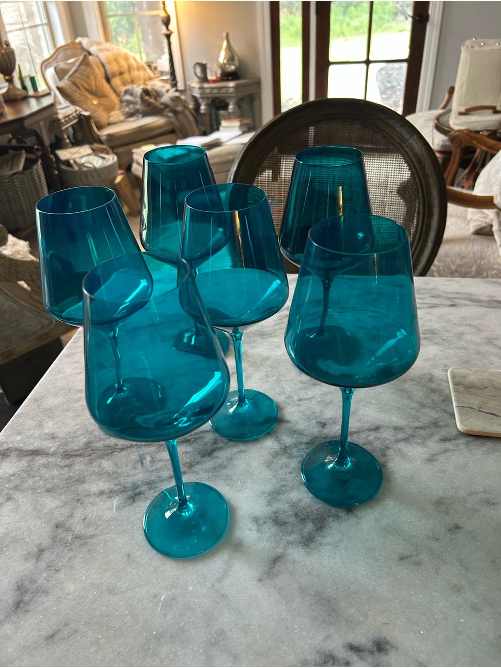 Estelle Teal Stemmed Wine Glasses - Set of 6